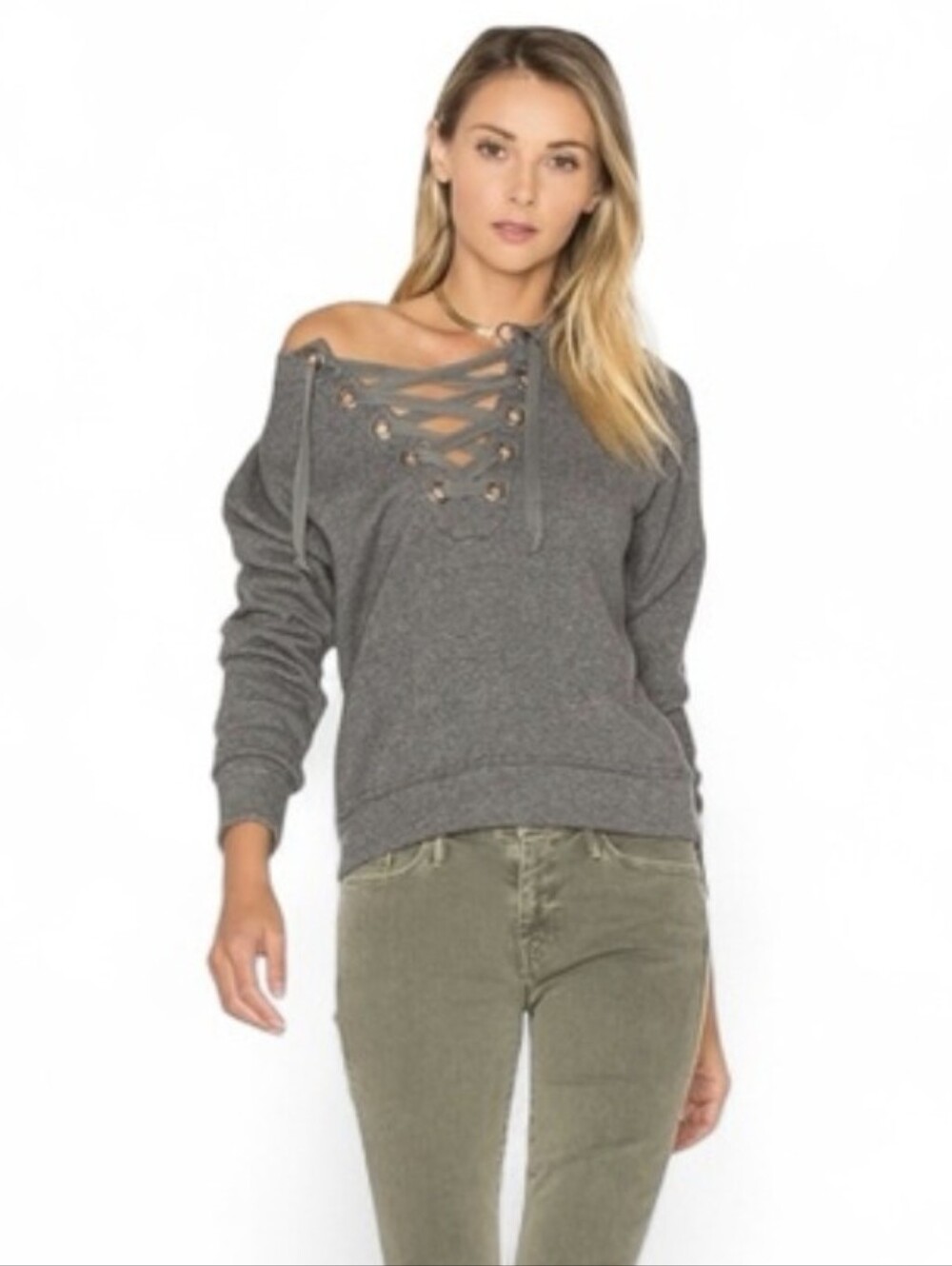 MOTHER Charcoal Gray Tie-Up Sweatshirt Small